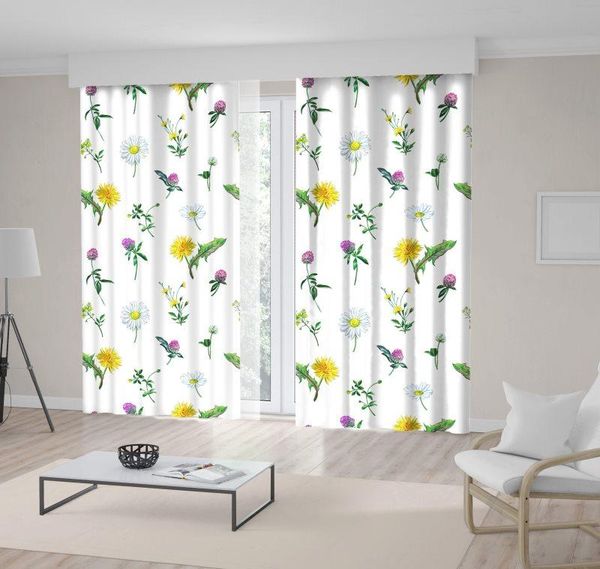 

curtain & drapes summer flowers daisies clover dandelions colorful wild nature artwork green yellow purple