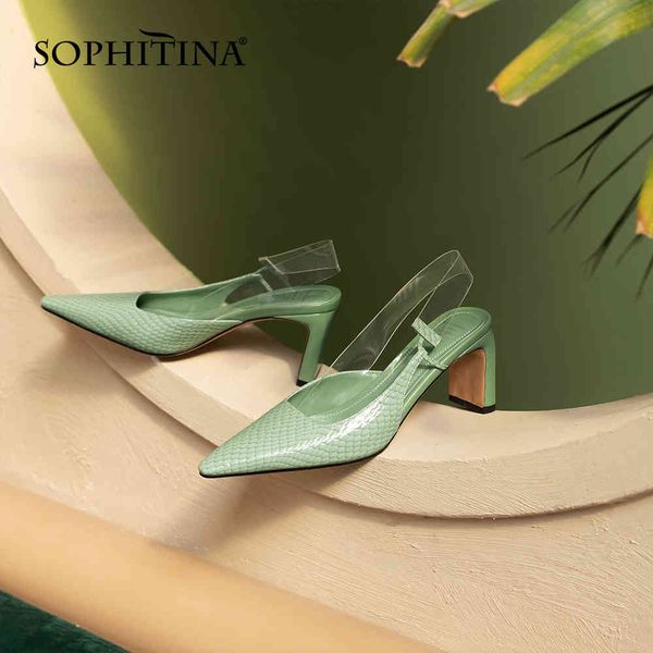 

sophitina pump concise style shallow high heels women shoes genuine leather dress spring autumn pointed toe slingback shoes fo73 210513, Black