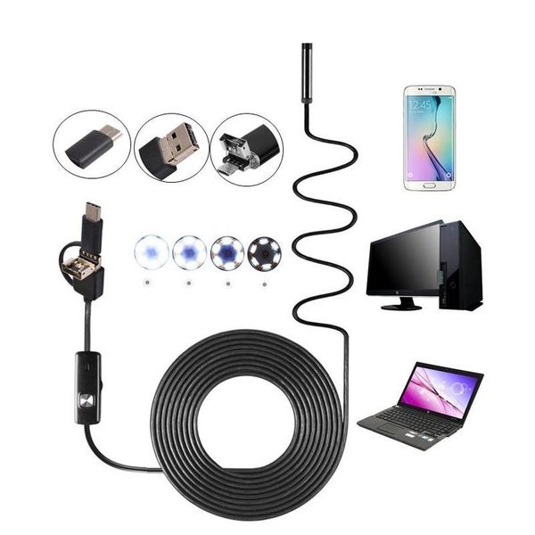 

mini cameras 3-in-1 7mm 6led rigid waterproof usb type c borescope inspection camera 1/2/3.5/5m/10m