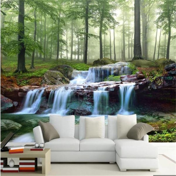 

wallpapers custom wallpaper mural 3d forest creek waterfall woods landscape painting living room tv background wall