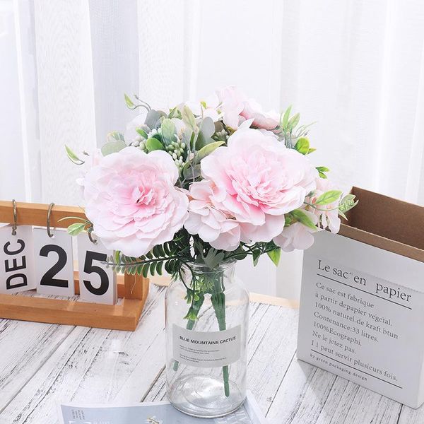 

decorative flowers & wreaths rose pink artificial silk hydrangea peony bouquet plastic fake for home wedding decoration table centerpieces