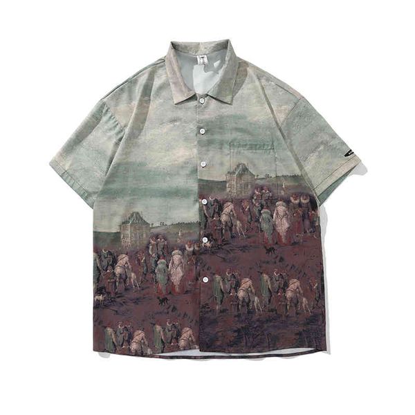 

men's casual shirts painted oil contrast colour will see casual men's shirts and women's short sleeves oversize loose hawaiia, White;black