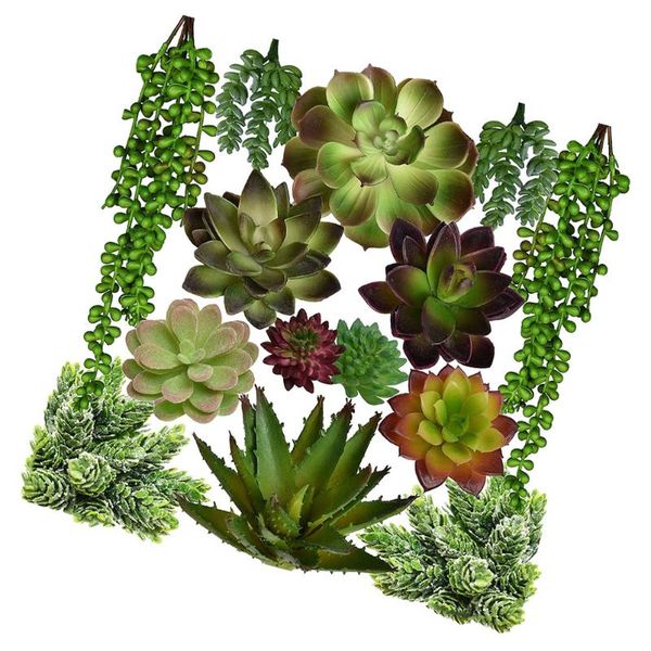 

decorative flowers & wreaths 14pcs fake succulents artificial ornament (green)