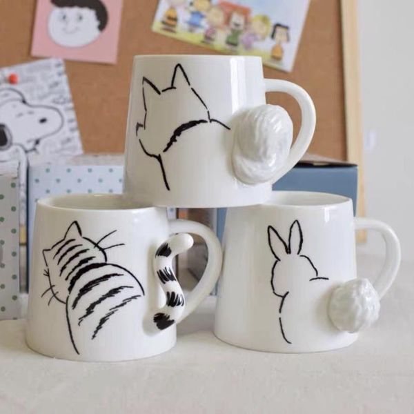 

mugs lovely animal 3d relief coffee cup mug cat dog couple water