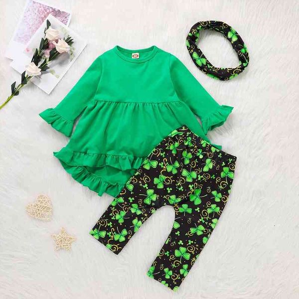 

st patricks day baby girl clothes set long sleeve green tunic legging pants newborn outfits spring for, White