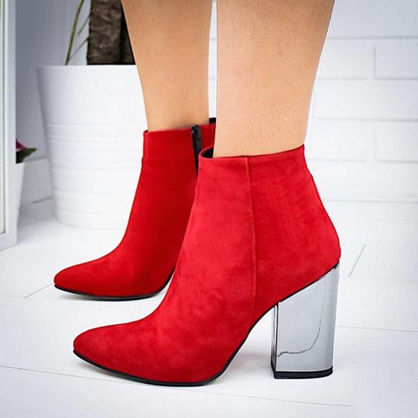 

boots oeak solid color zipper womens fashion square heel basic casual 2021 roman pumps, Black