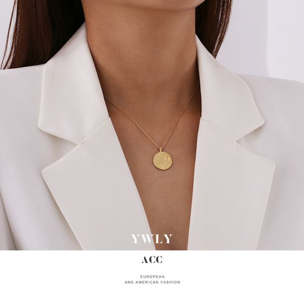 

minimalist face necklace portrait coin pendant simple 925 silver gilded indifference fashion jewelry ywly