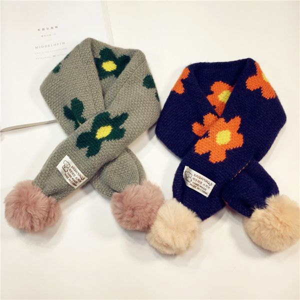 

kids baby scarf for boys girls winter warm jacquard knitted flower cross collar neck ring scarf children scarves, Blue;gray