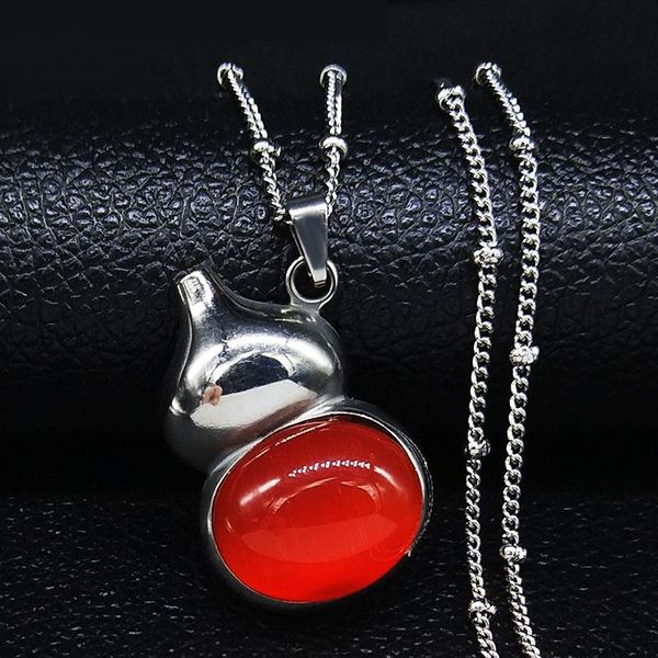 

pendant necklaces 2021 gourd red opal stainless steel for women silver color statement necklace jewelry collares mujer n2037s4