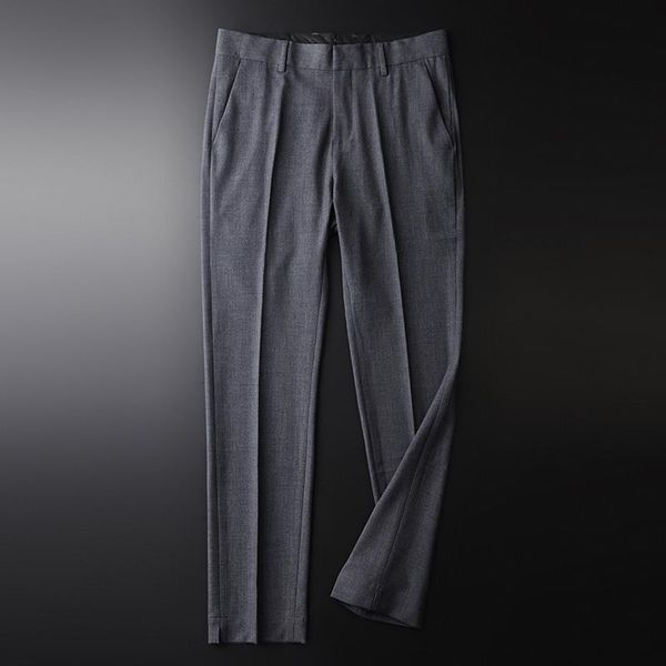 

men's pants classic autumn grey mens plaid solid color trousers fashion slim fit business and casual male, Black