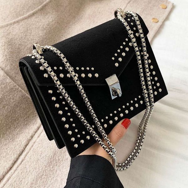 

brand shoulder bags for women veet rivet flap crossbody menger bag metale chain handbag and purses female bolsos