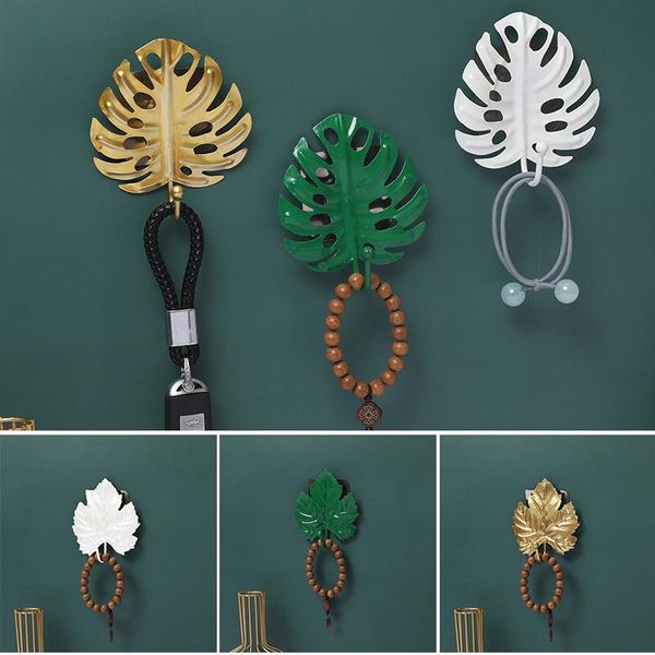 

decorative objects & figurines metal wall hook creatives leaf shaped coat key no-punch holder rack for bedroom living room qp2