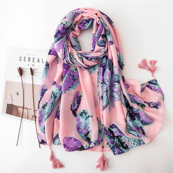 

scarves luxury autumn and winter women fashion print seaside silk tourism sunscreen quality cotton material big flower shawl, Blue;gray