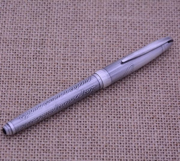 

fountain pens fuliwen r8 ancient silver fountion pen metal case engraved text with butterfly pattern screws on cap porket