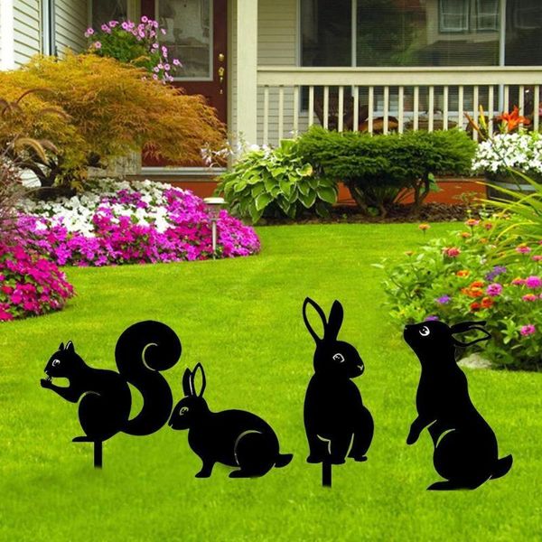 

garden decorations art metal statue peg 2d rabbits figure ground insert card decor for yard gift manor lawn black decoration