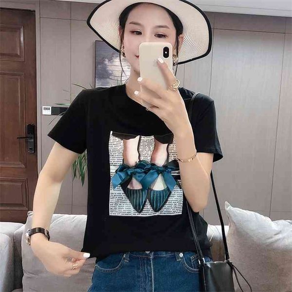 

tee shirt short sleeve t shirt women summer kawaii korean clothes woman tshirts cotton white y2k fashion 210507