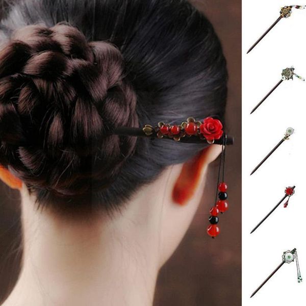 

hair clips & barrettes shaking tassel hairpin vintage wood flower fashion girl style clip chinese accessories women pins s s5v2, Golden;silver