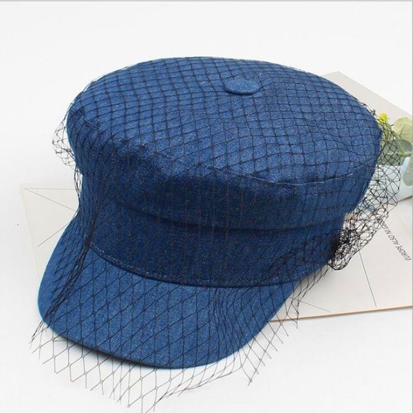 

wide brim hats ozyc autumn octagonal hats for women flat military baseball cap ladies solid caps casual mesh denim berets hat gorr, Blue;gray