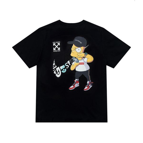 

off style white cartoon character print short sleeve t-shirt, White;black