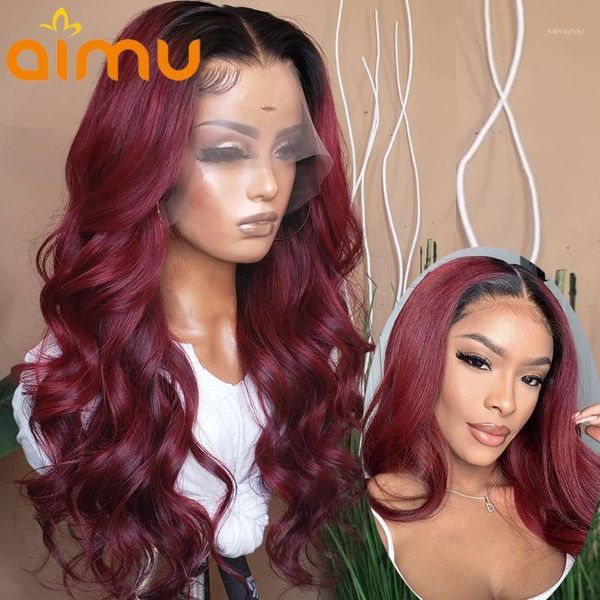 

ombre 99j burgundy human hair wigs hd lace loose body wave pre plucked glueless colored deep part 13x1+4x1 for women1, Black;brown
