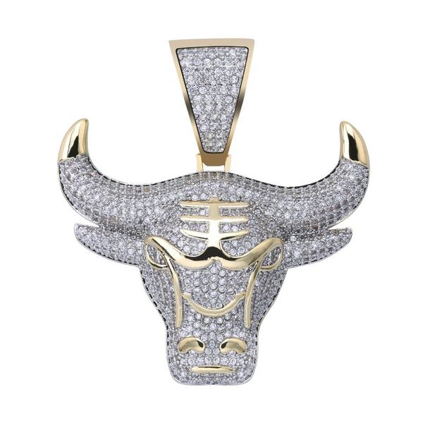 

pendant necklaces fashion bull necklace iced out crystal chains men's hip hop punk charms silver gold color jewelry gifts