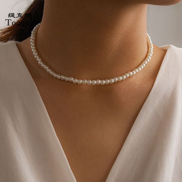 Tocona Luxury Pearl Stone Clavicle Chian Collana per donna Elegante conchiglia regolabile fatta a mano maglione gioielli collare 15365