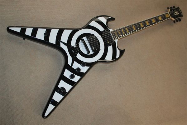 

flyongzakk zach black and white electric guitar yellow pinwhite optional rear string special-shaped electric guitar