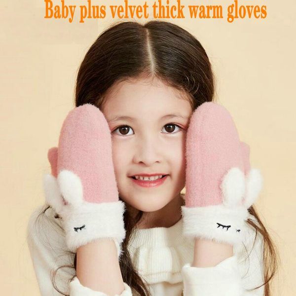 

five fingers gloves children' plus velvet thick warm finger glove with neck bag, Blue;gray