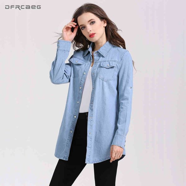 

women's knits & tees plus size fashion autumn long shirts for women casual denim shirt sleeve slim blusa jeans drawstring che, White