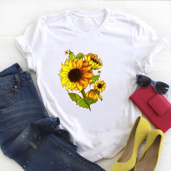 

sunflower flower floral cute women t shirt fashion print summer tee clothes womens graphic, White