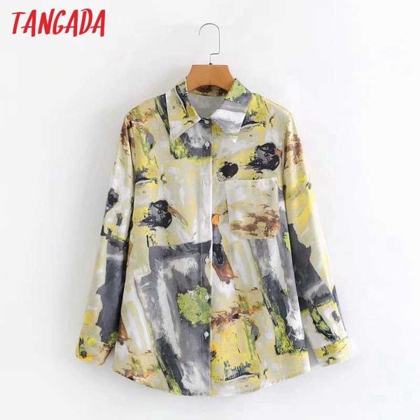 

tangada women retro french style oversized print chiffon shirt long sleeve chic female casual loose shirt 2g12 210609, White