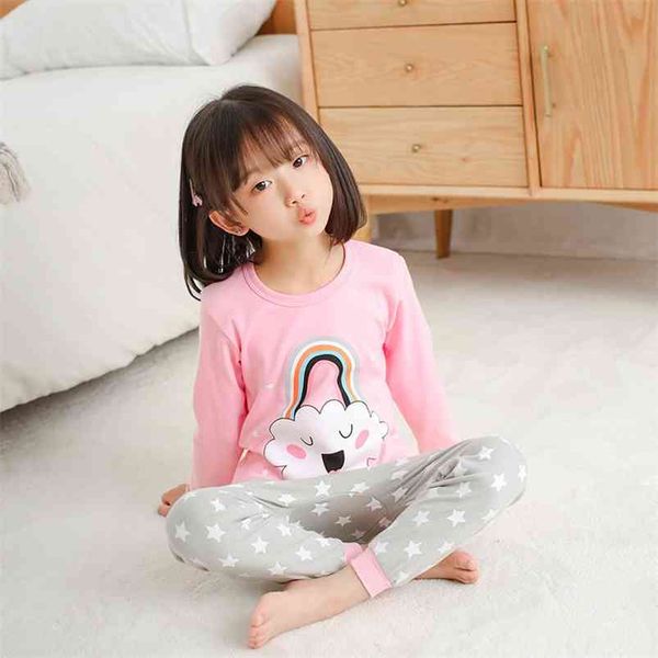 

winter boys girls pajamas sleepwear pyjamas kids cotton cartoon nightwear pijamas baby clothes pant 2pcs sleep suits 210915, Blue;red