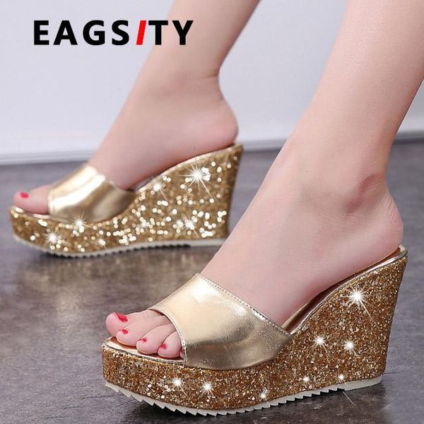 

slippers women wedges slides slipper sandals platform peep toe high heeled shoes pumps beach silver, Black