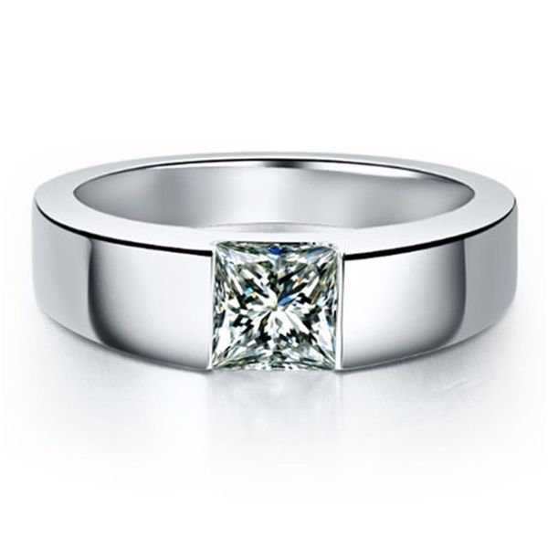 

solid platinum pt950 men ring 1ct princess cut diamond men's engagement ring excellent anniversary day for man 210924, Slivery;golden