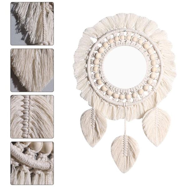 

mirrors 1pc cotton rope weaving mirror vintage wall home hanging (beige)