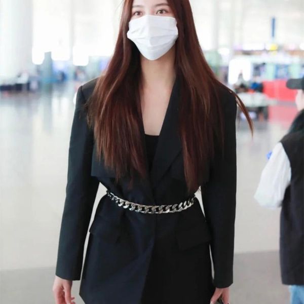 

women's suits & blazers women coat 2021 early autumn metal chain temperament loose suit jacket, White;black