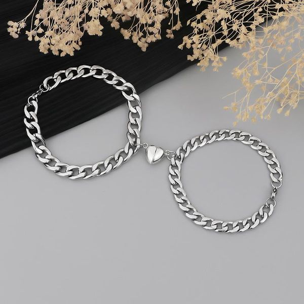 

charm bracelets 2 pcs punk friend bracelet for women aesthetic armband silver color couple wrist cuban link chain schmuck gift, Golden;silver