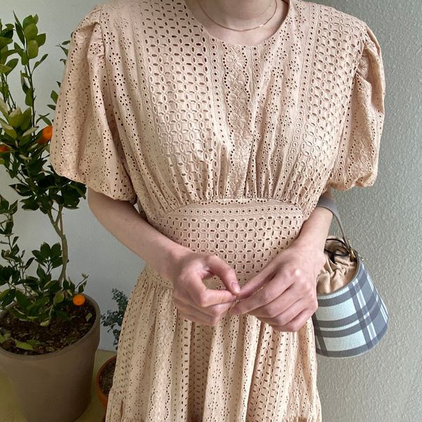 

casual dresses 2021 summer runway hollow out embroidery lace long women puff sleeve female fashion 2fgv, Black;gray