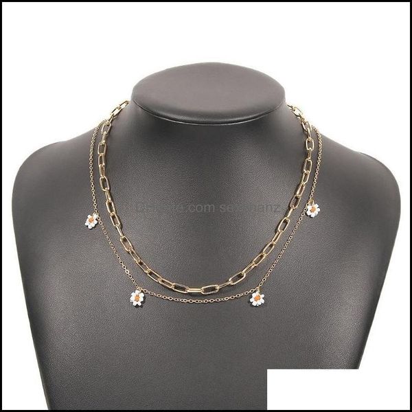 

necklaces & pendants jewelry chains retro alloy beaded small fresh double-layer necklace simple flower pendant gift to girlfriend goth women, Silver