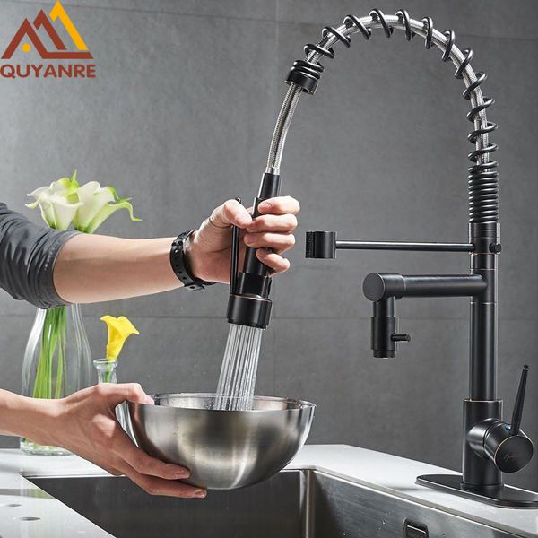 

blackend spring kitchen faucet pull out side sprayer dual spout single handle mixer tap sink faucet 360 rotation kitchen faucets