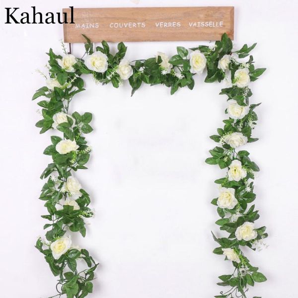 

decorative flowers & wreaths artificial silk roses flower vine fake plastic ivy hanging rose garland wedding home wall decoration faux plant