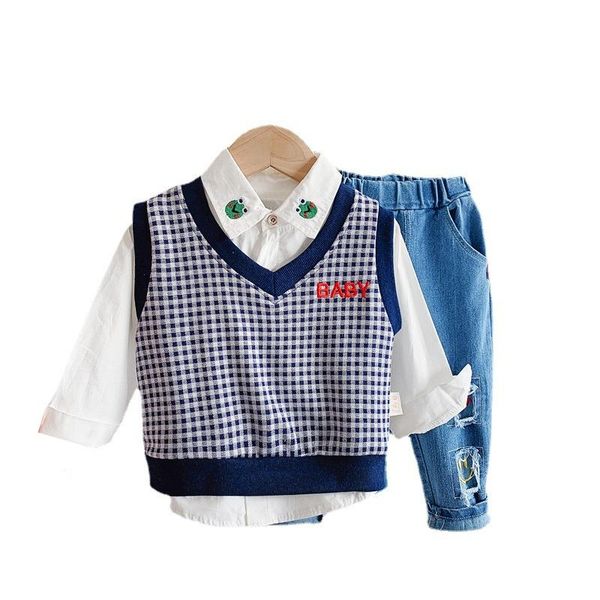 

clothing sets children spring autumn clothes boys girls cotton vest shirt pants 3pcs/sets kids infant toddler fashion sportswear, White