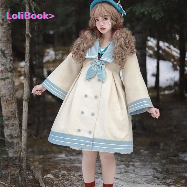 

women's jackets lolibook sweet lolita style woolen coats autumn women cute sailor collar loose winter girly kawaii trend outwear, Black;brown