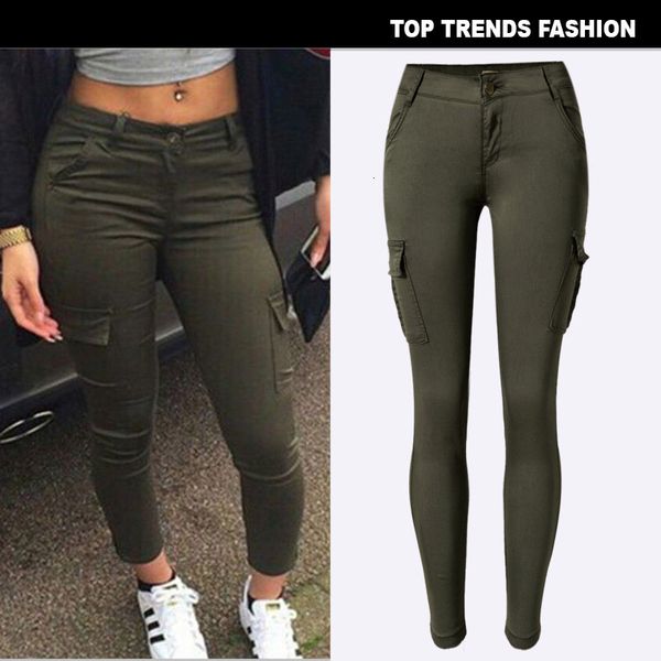

multi pocket women's low waist slim fit elastic army green leggings leisure sports outdoor mountaineering pants, Blue