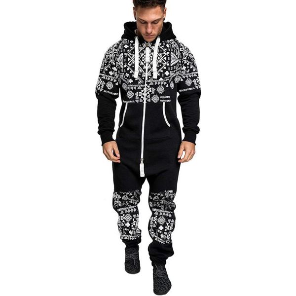 

men's tracksuits autumn men sets fashion double zipper fleece male jumpsuit tide cool hip hop printing tracksuit jogging hooded suit, Gray