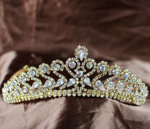 

hair clips & barrettes glorious wedding bridal tiaras clear rhinestones crystal crowns gold headband headpiece pageant party prom, Golden;silver