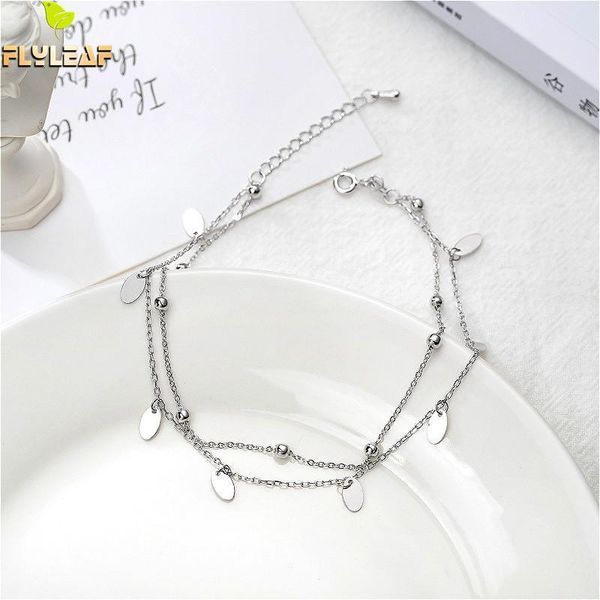 

anklets flyleaf simple double layer sequin bead real sterling silver 925 anklet for women fashion leg fine jewelry girl on foot, Red;blue