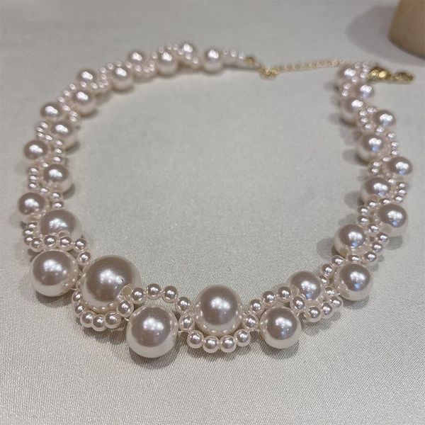 

chokers lovelink elegant white imitation pearl choker necklace big round wedding for women charm fashion jewelry, Golden;silver