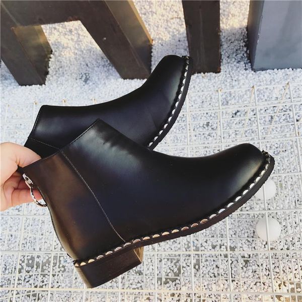 

boots genuine leather ankle women rivets booties zip shoes female fashion thick low heels ladies winter 2021 black