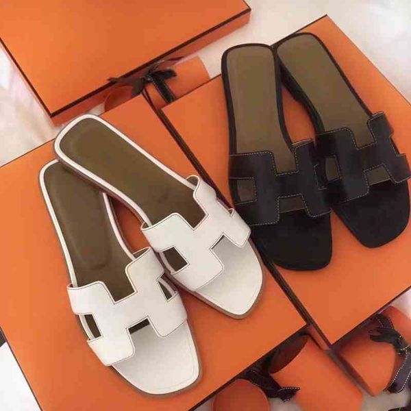 

2021 summer new leather h flat bottomed sandals for women 1wqg, Black